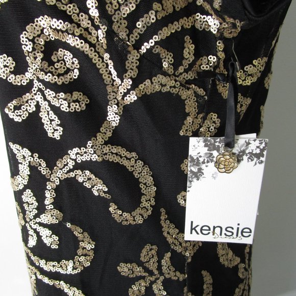 Black Gold Sequin Embellished Cocktail Dress; Excellent Condition; Worn Once - Picture 3 of 14